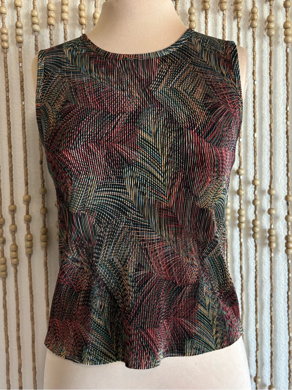 Plisse Vintage Y2K Boho Grunge Abstract Leaf Pleated Shift Stretch Blouse Top
sm